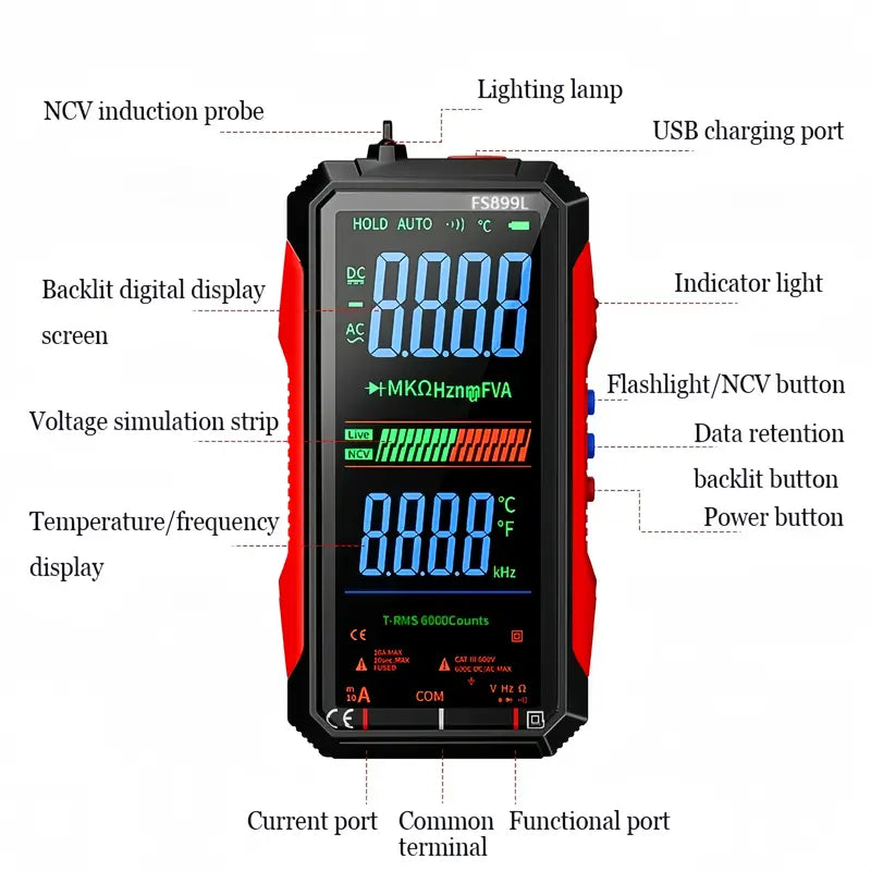 True RMS Digital Multimeter 6000 Count Auto Ranging Voltage Tester for Home Auto Electrical